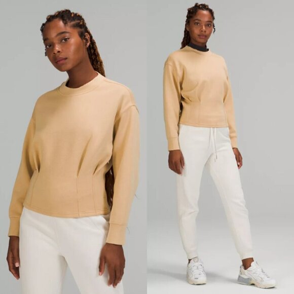 lululemon athletica Tops - Lululemon Gathered Waist Crew Pullover Sweatshirt In Tan
